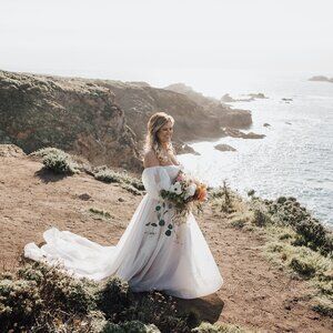 Madi Lane Tessa Wedding Dress ✨ Ivory/Blush | Sleeves + Scarf + Headpiece